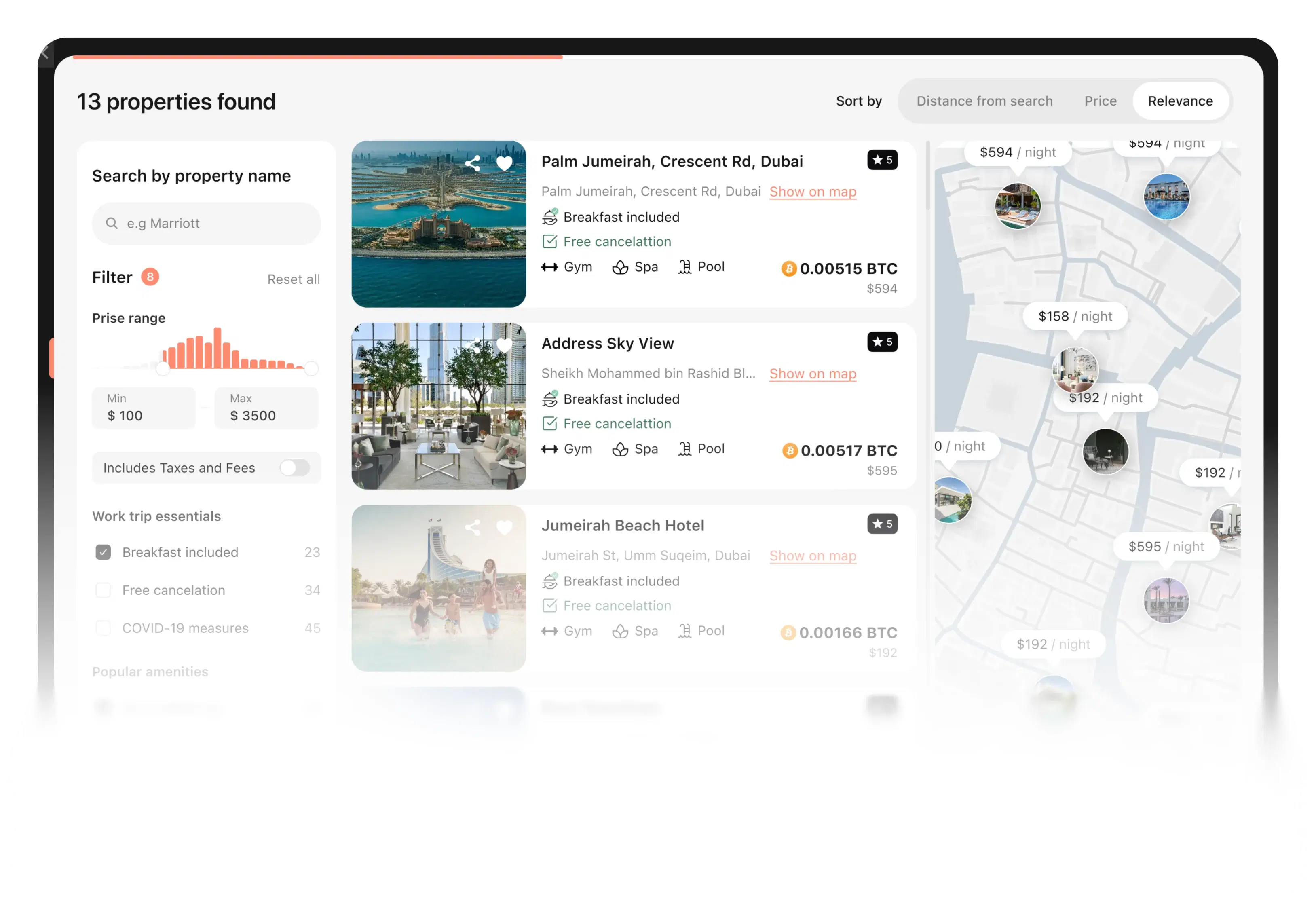 The Trivto platform showing hotel search results